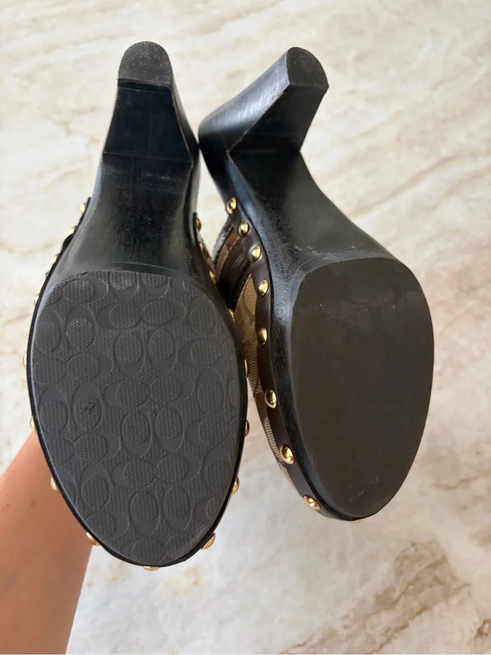 Coach Brown Signature Canvas Bit-Detail Heeled Clogs